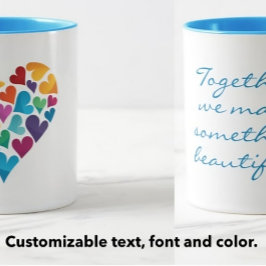 Taza Regalo de amistad, corazón arcoiris, Personalizabl