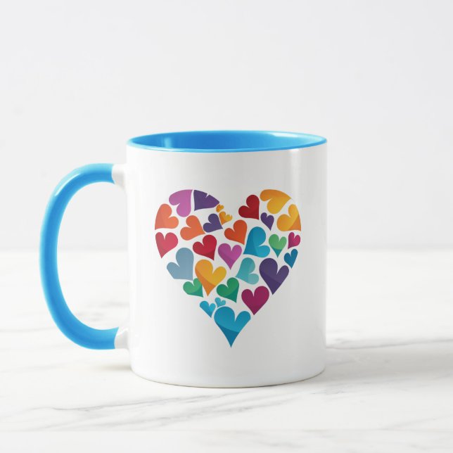 Taza Regalo de amistad, corazón arcoiris, Personalizabl (Izquierda)