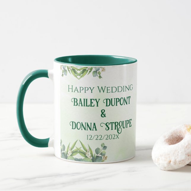 Taza Regalo de aniversario del Boda Eucalyptus personal (Con donut)