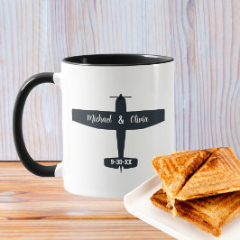 Taza Regalo de boda personalizado de avión negro