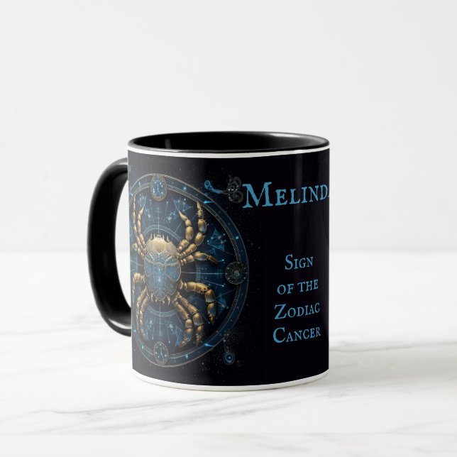 Taza Regalo de cumpleaños de cáncer Añadir nombre café  (Anverso izquierdo)