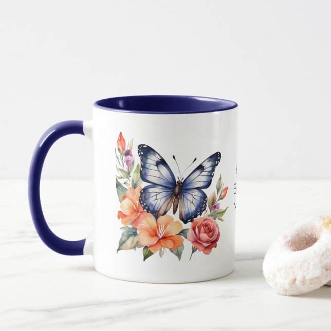 Taza Regalo de cumpleaños personalizado Flor floral de  (Con donut)