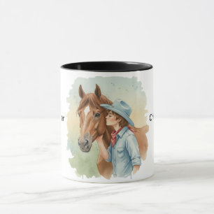 Taza Regalo de cumpleaños Vaca Azul besando a un Caball