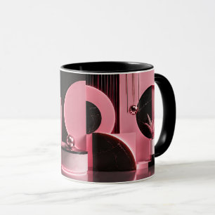 Taza Regalo de diseño geométrico rosa y negro lujoso