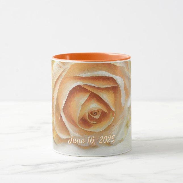 Taza Regalo de Fecha de Boda Rosa de Boda  (Centro)