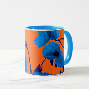 Taza Regalo de flores de amapola de acuarela floral azu