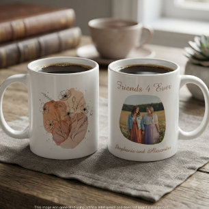 Taza Regalo de foto de mejor amigo con arte floral en a