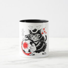 Taza Regalo de fútbol gato samurái Kawaii para fanático