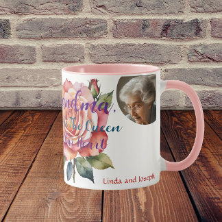Taza Regalo de la abuela 3 foto acuarela café floral Mu