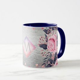 Taza Regalo de la Marina Plata Monograma Rosegold Girly
