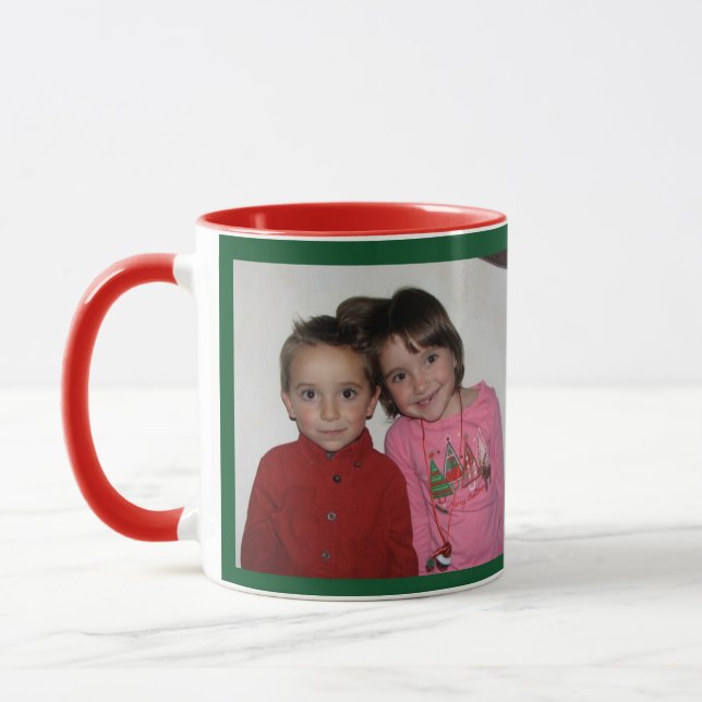 Taza Regalo de la plantilla de MENSAJE y FOTO de los na (Izquierda)
