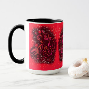 Taza Regalo De Mug De Toro Rojo Corriendo En Noche De H