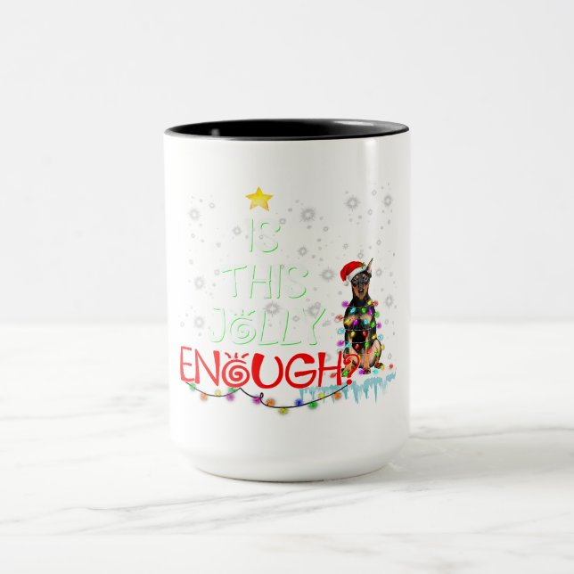 Taza Regalo de Navidad de árbol de navidad de perro dob (Centro)