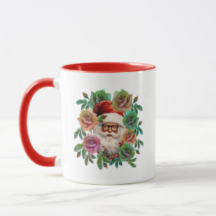 TAZA REGALO DE NAVIDAD FLORAL DE PAPÁ NOEL