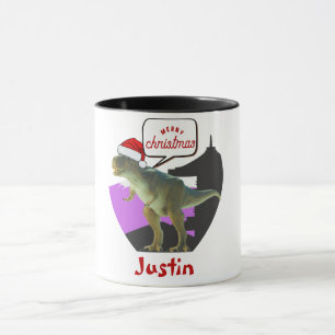 Taza regalo de navidades de dinosaurios, nombre persona