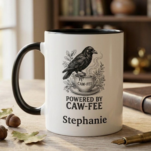 Taza Regalo de oficina de arte de ave gótica Cuervo Caw (Funny raven coffee mug)