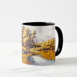 Taza Regalo de pintura del paisaje del río Otoño