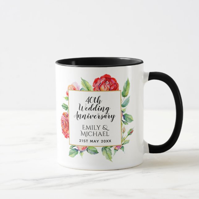 Taza Regalo del 40° aniversario del Boda - Rosas Rojas  (Derecha)