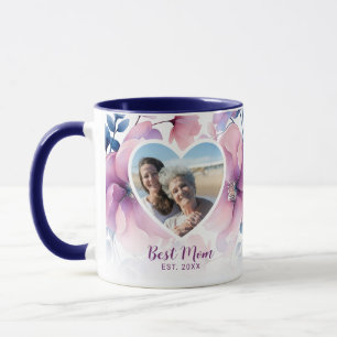 Taza Regalo del Día de la Madre con Corazón Floral Rosa