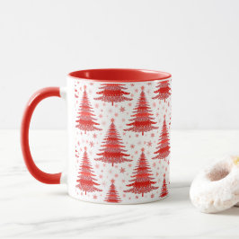 Taza Regalo del patrón del árbol de Navidad rojo