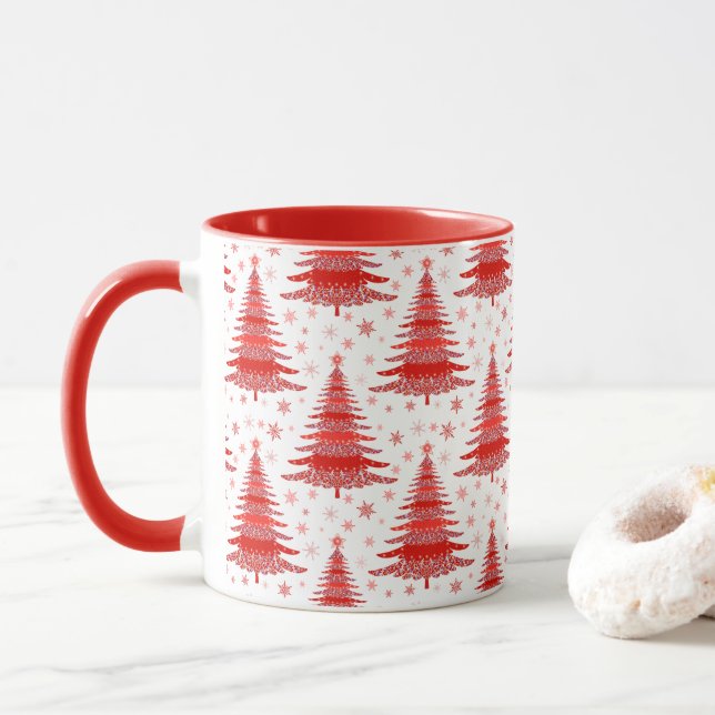 Taza Regalo del patrón del árbol de Navidad rojo (Con donut)