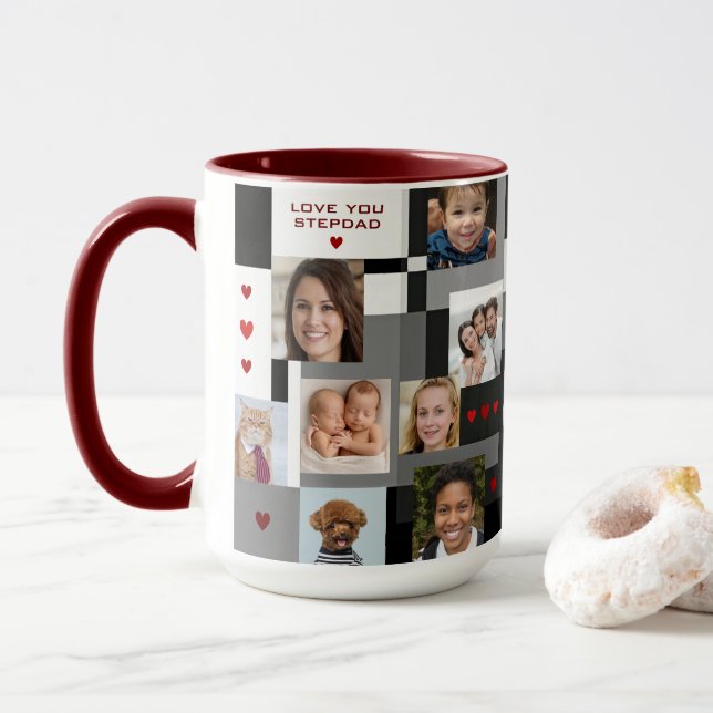 Taza Regalo familiar moderno Añadir 18 fotos te aman a  (Con donut)