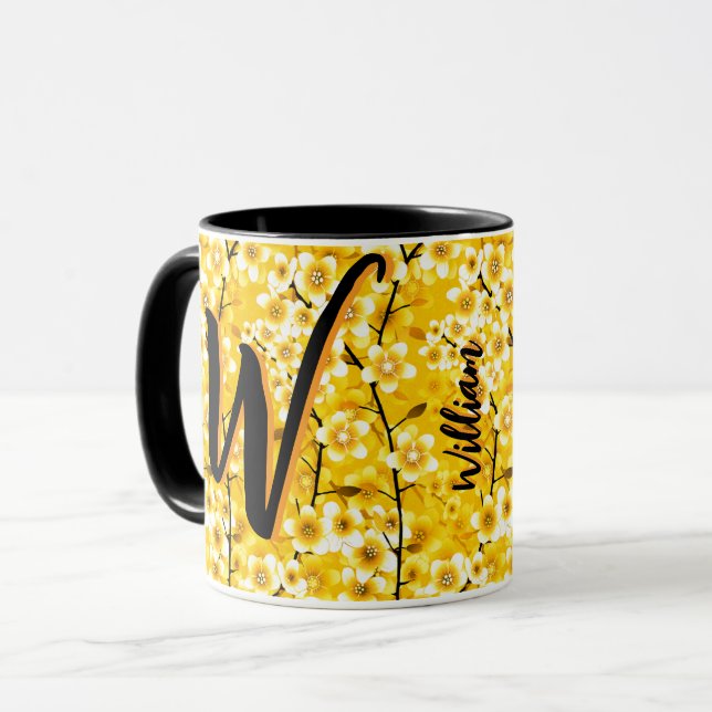 Taza Regalo floral rústico (nombre Monograma) Antigua c (Anverso izquierdo)