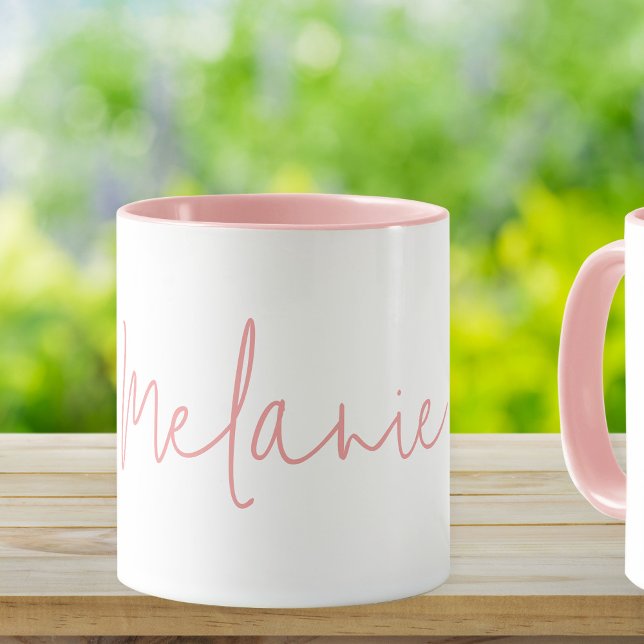 Taza Regalo moderno Minimalista de peluche blanco rosad (Stylishly Personalize with Your Custom Name.)