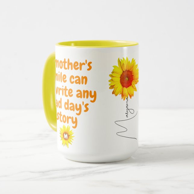 Taza Regalo moderno para mamá (Cita, monograma y nombre (Anverso izquierdo)
