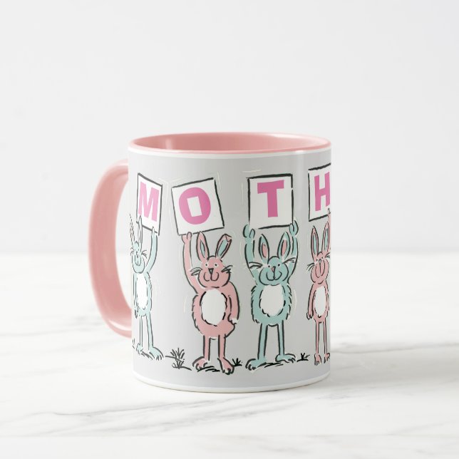 Taza Regalo para madre con conejos divertidos (Anverso izquierdo)