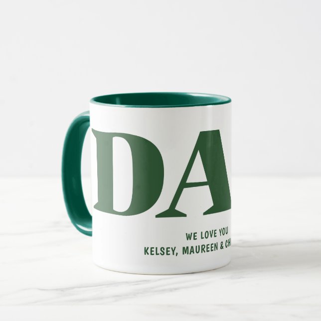 Taza Regalo para papá con niños nombra café verde (Anverso izquierdo)