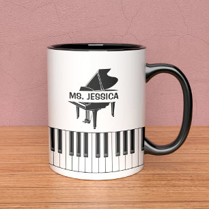 Taza Regalo para profesor de piano negro y blanco