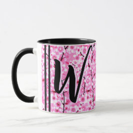 Taza Regalo rosado negro (nombre floral y monograma)
