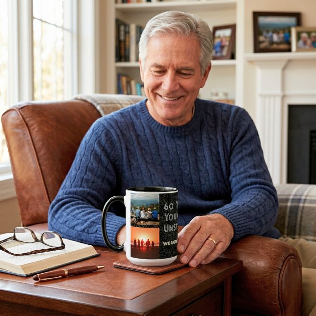 Taza Regalos de cumpleaños número 60 para hombres con c (Custom Photo Collage 60th Birthday Gifts for Men Mug)