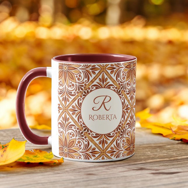 Taza Regalos de dama de honor Terracotta Talavera monog (Bridesmaid gifts Terracotta Talavera monogrammed coffee  Mug personalized name mug bridal favors)