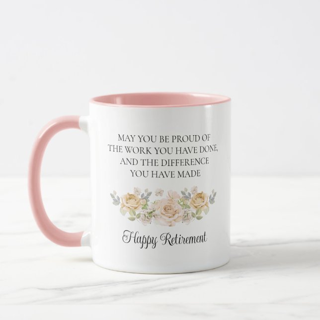 Taza Regalos de retiro felices para mujeres con flores (Izquierda)