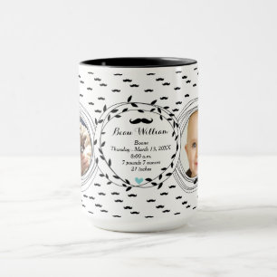 Taza Registro de nacimiento con foto del bebé con bigot