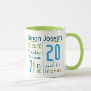 Taza Registro de nacimiento de bebé niño colorido simpl