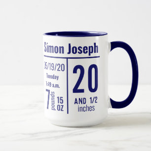 Taza Registro de nacimiento de bebé niño en azul median