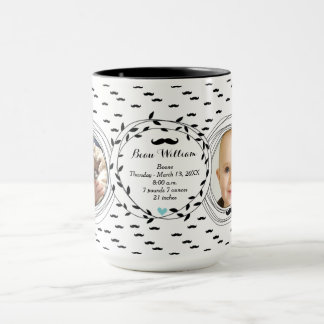 Taza Registro de nacimientos de foto bebé dice bigote