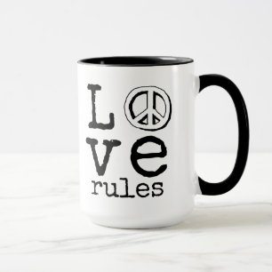 Taza Reglas de amor, signo de paz, tazón de café