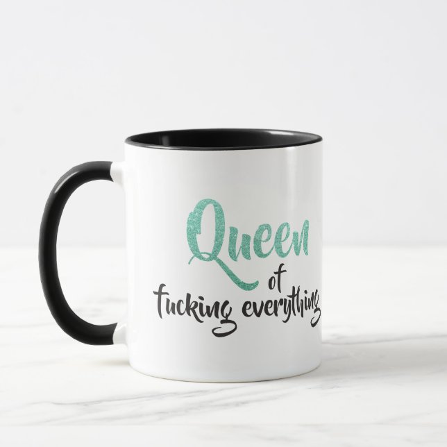 Taza ¡Reina de j*rder todo! Negro y Verde azulado (Izquierda)