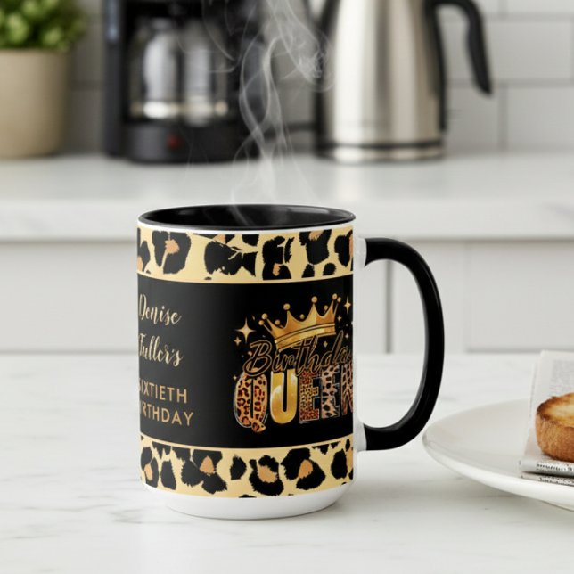 Taza Reina divertida de cumpleaños de leopardo Cumpleañ (Subido por el creador)