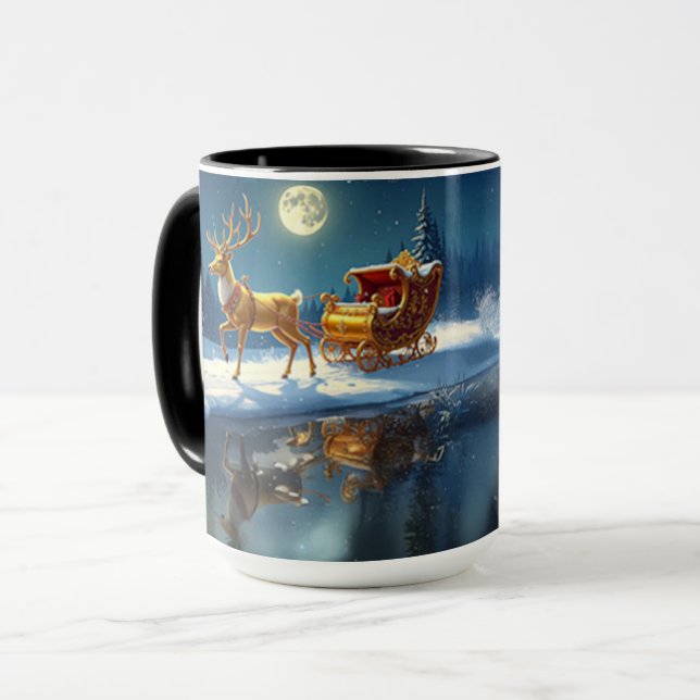 Taza Reindeer Christmas Sleigh Holiday Mug (Anverso izquierdo)