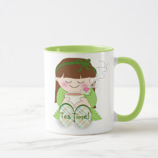 Taza ¡Relájate! Chica kawaii lindo relajado con té/café
