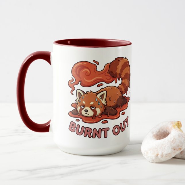 Taza Relatable "Burnt Out" Red Panda – Cute Melted Aest (Con donut)