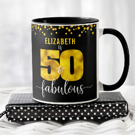 Taza Relieve metalizado de oro negro pega 50 y fabuloso