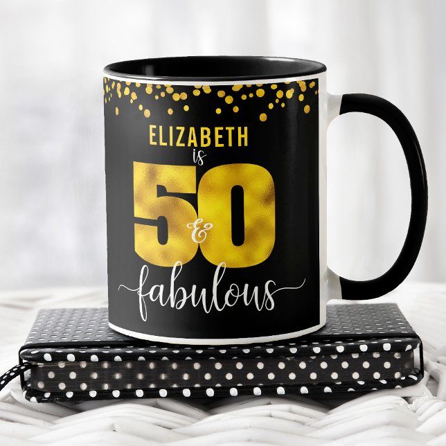 Taza Relieve metalizado de oro negro pega 50 y fabuloso (Subido por el creador)