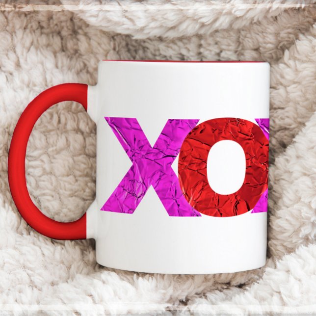 Taza Relieve metalizado rosa rojo XOXO Día de San Valen (Subido por el creador)