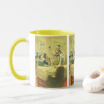 Taza Religión Vintage, Judaísmo, Encendiendo la Menorá<br><div class="desc">Ilustración vintage religiosa judaica que presenta a un rabino encendiendo las velas en una Menorá durante Hanukkah con dos niños observando.</div>
